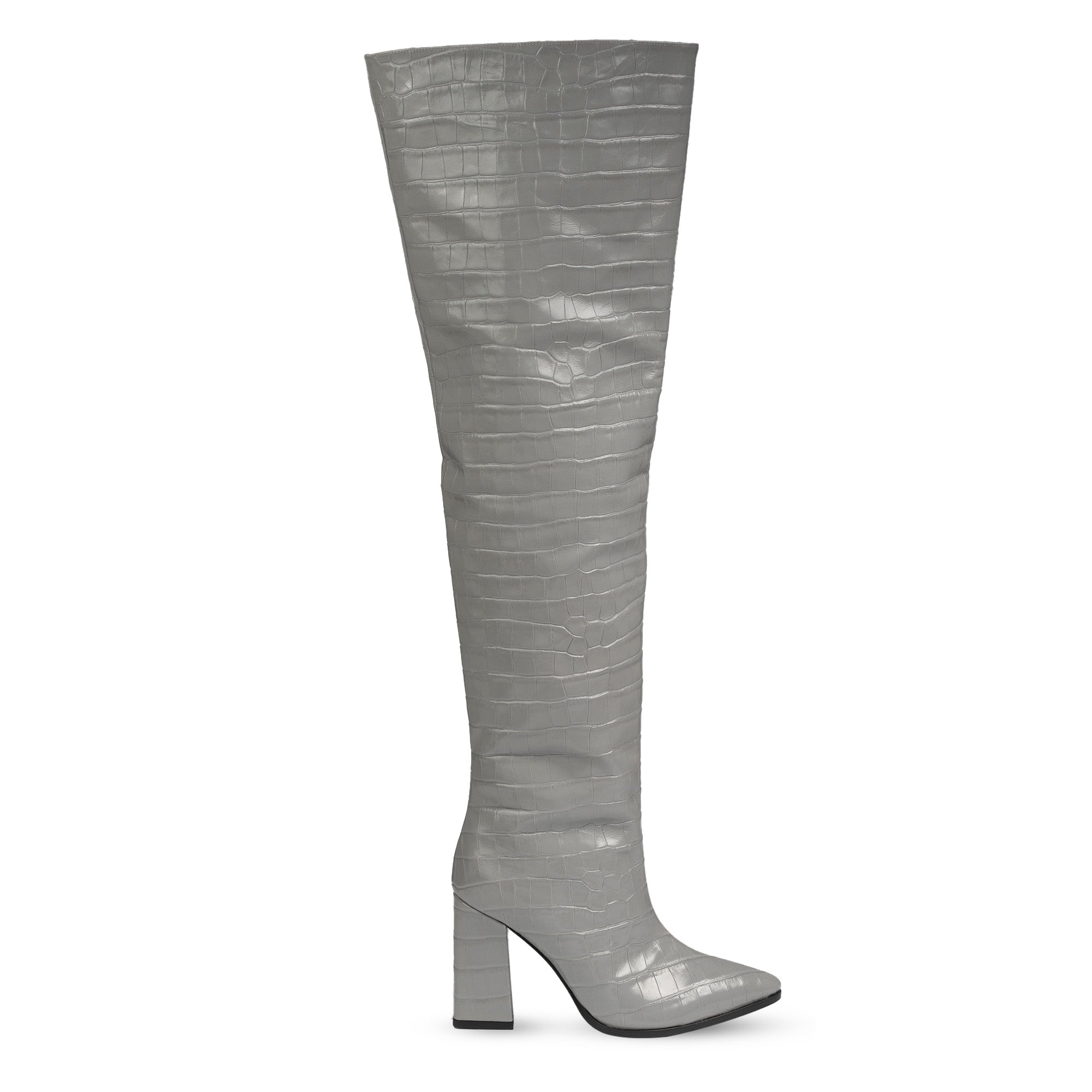 ROMA GREY CROCODILE OVER KNEE BOOTS