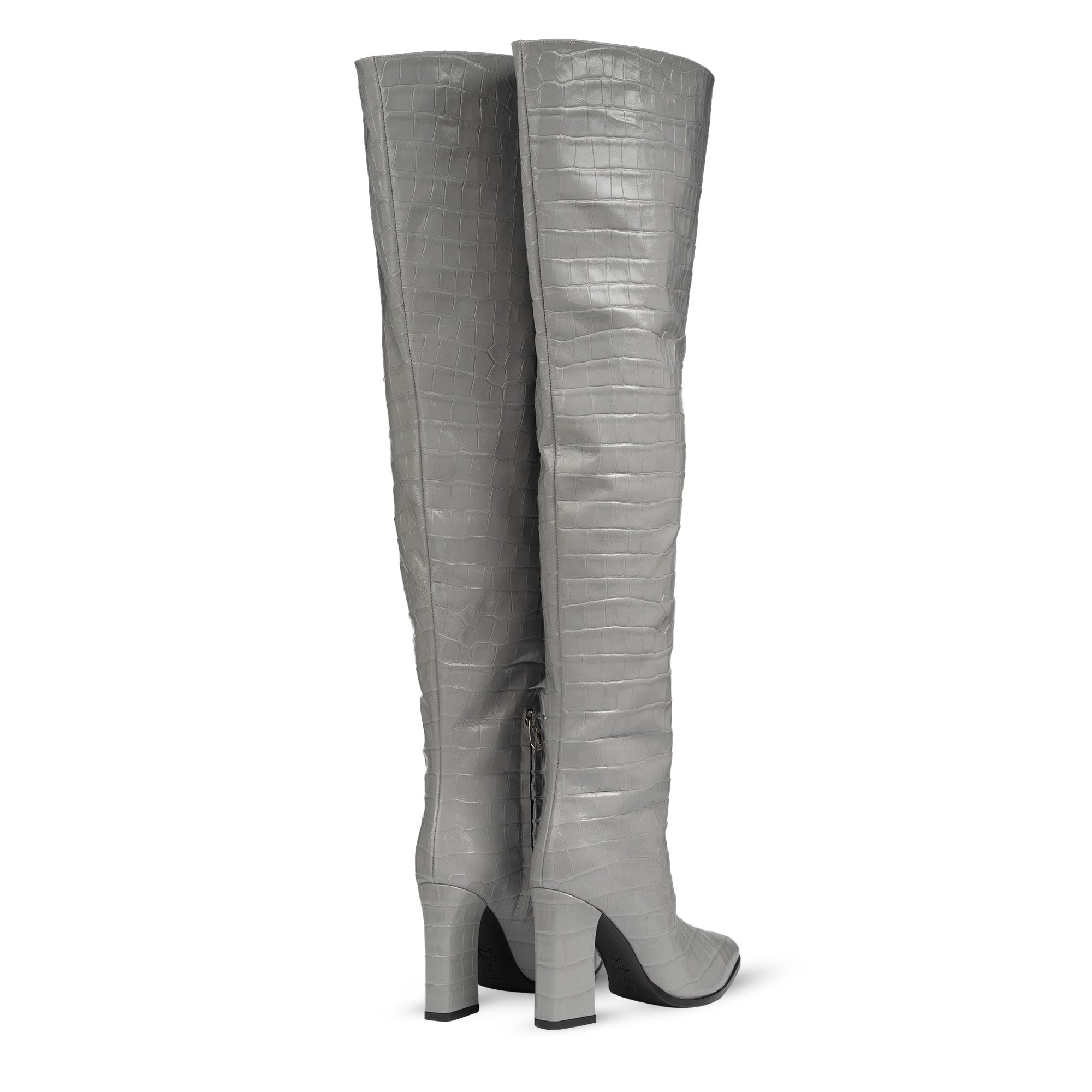 ROMA GREY CROCODILE OVER KNEE BOOTS
