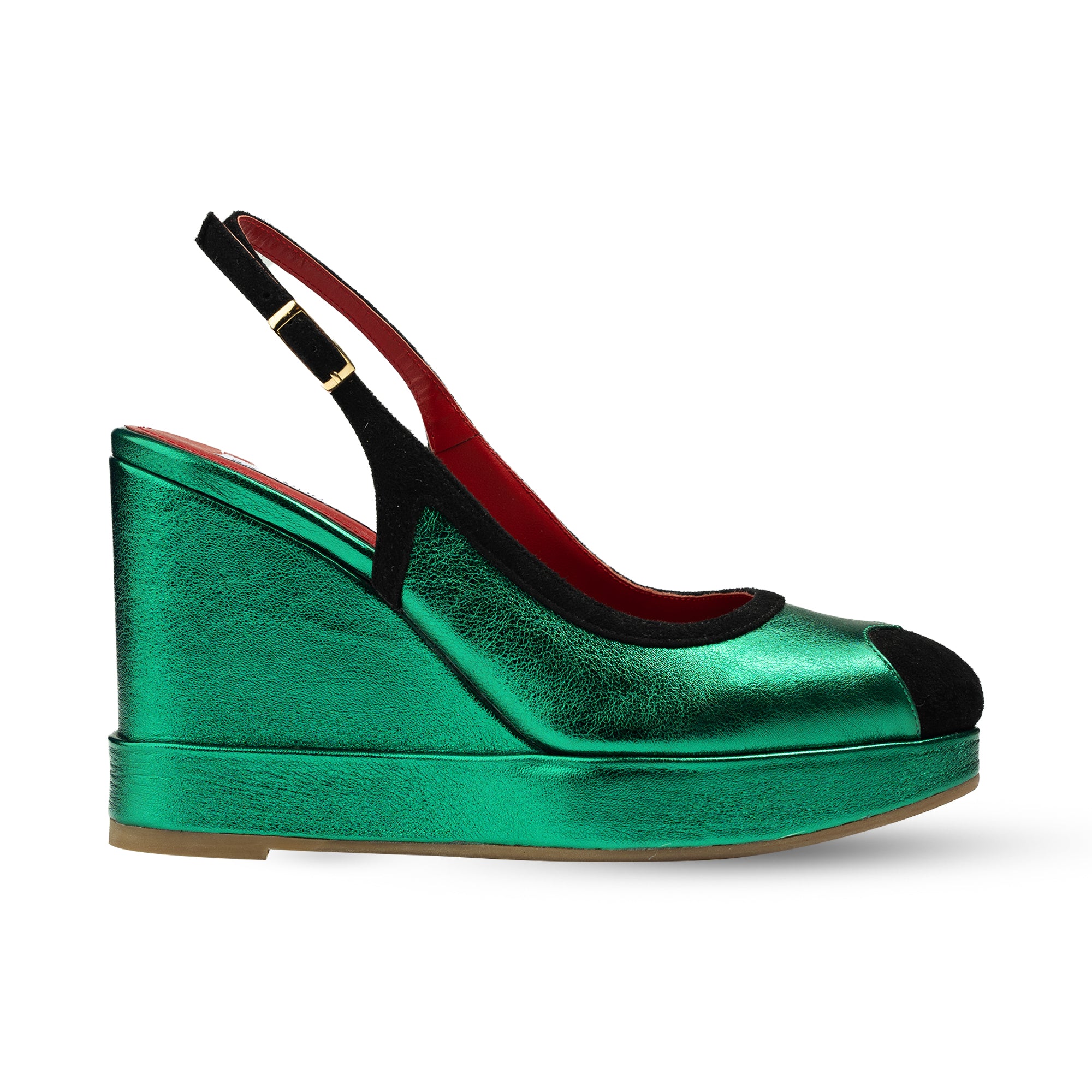 Lavinia Metallic Green & Black Wedges
