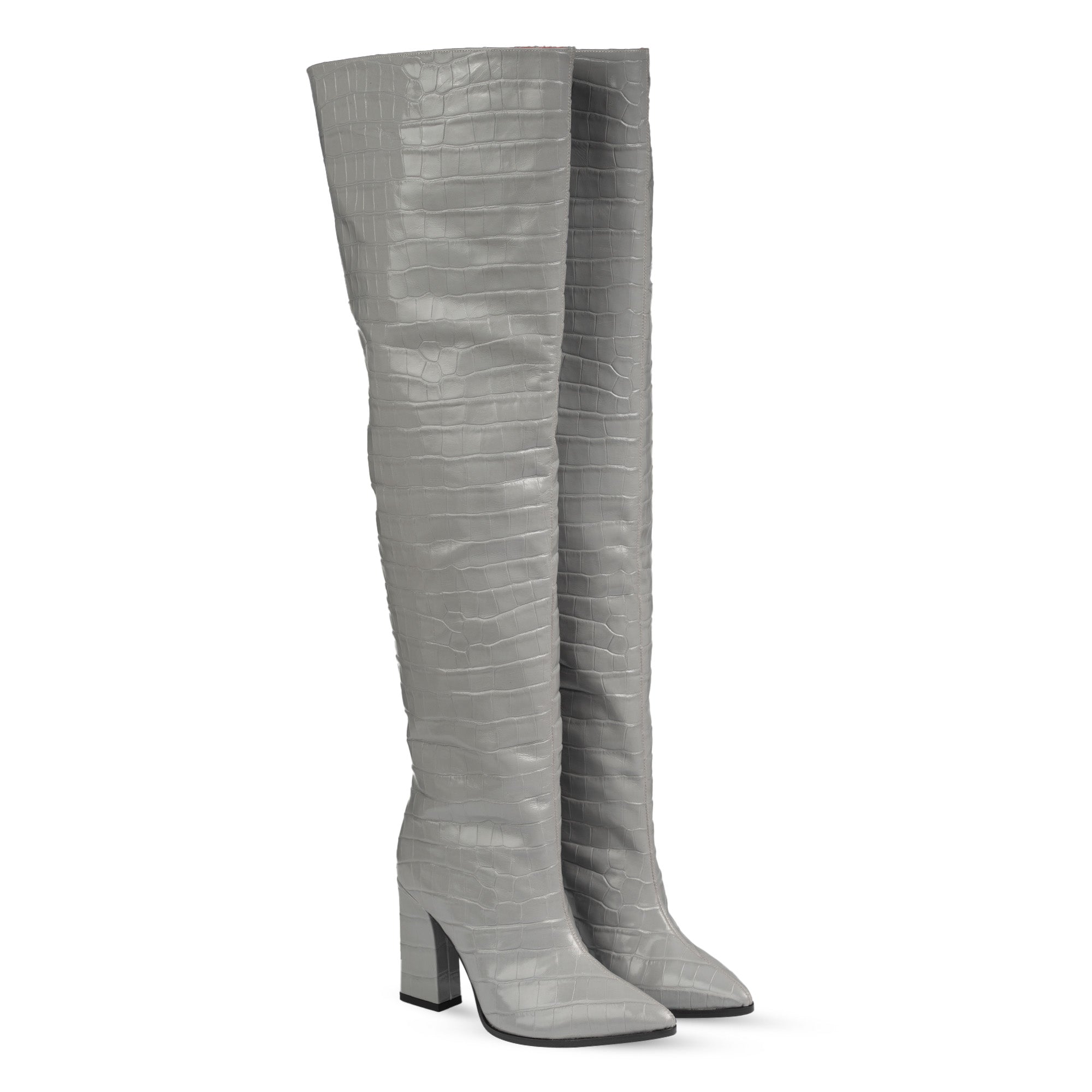 ROMA GREY CROCODILE OVER KNEE BOOTS