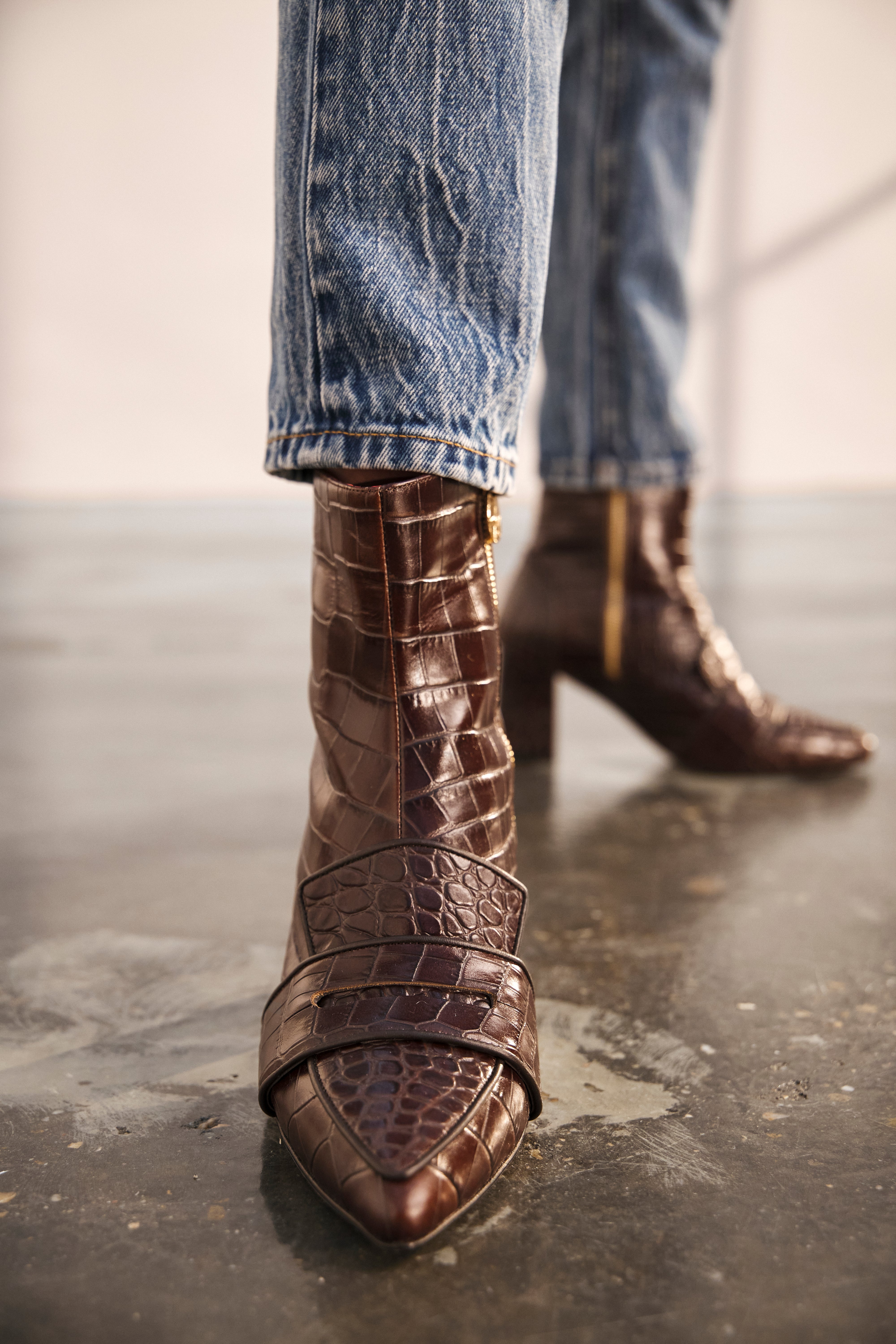 Luciana Brown Crocodile Print Loafer Boots