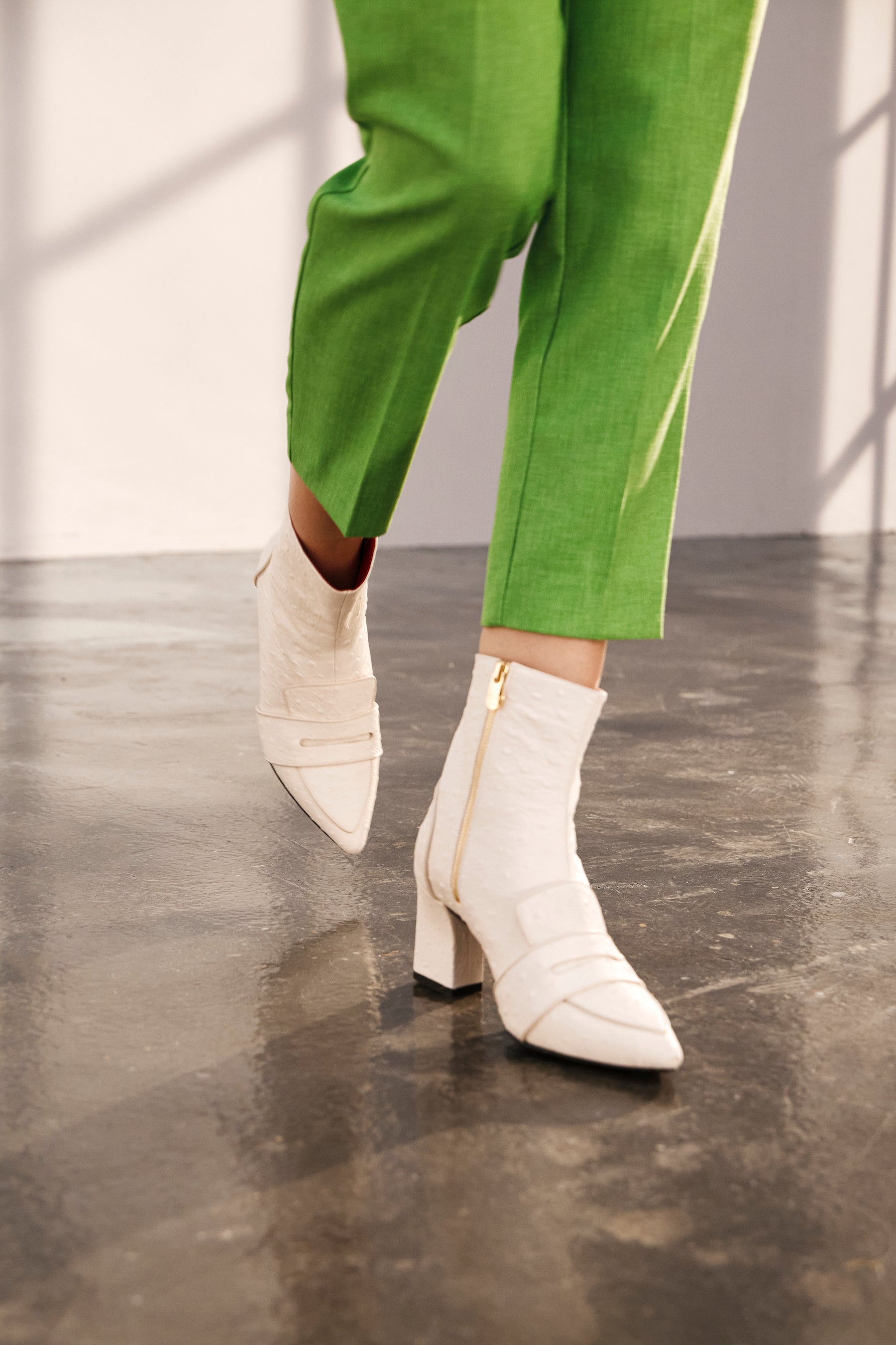 Luciana Cream Ostrich Print Loafer Boots