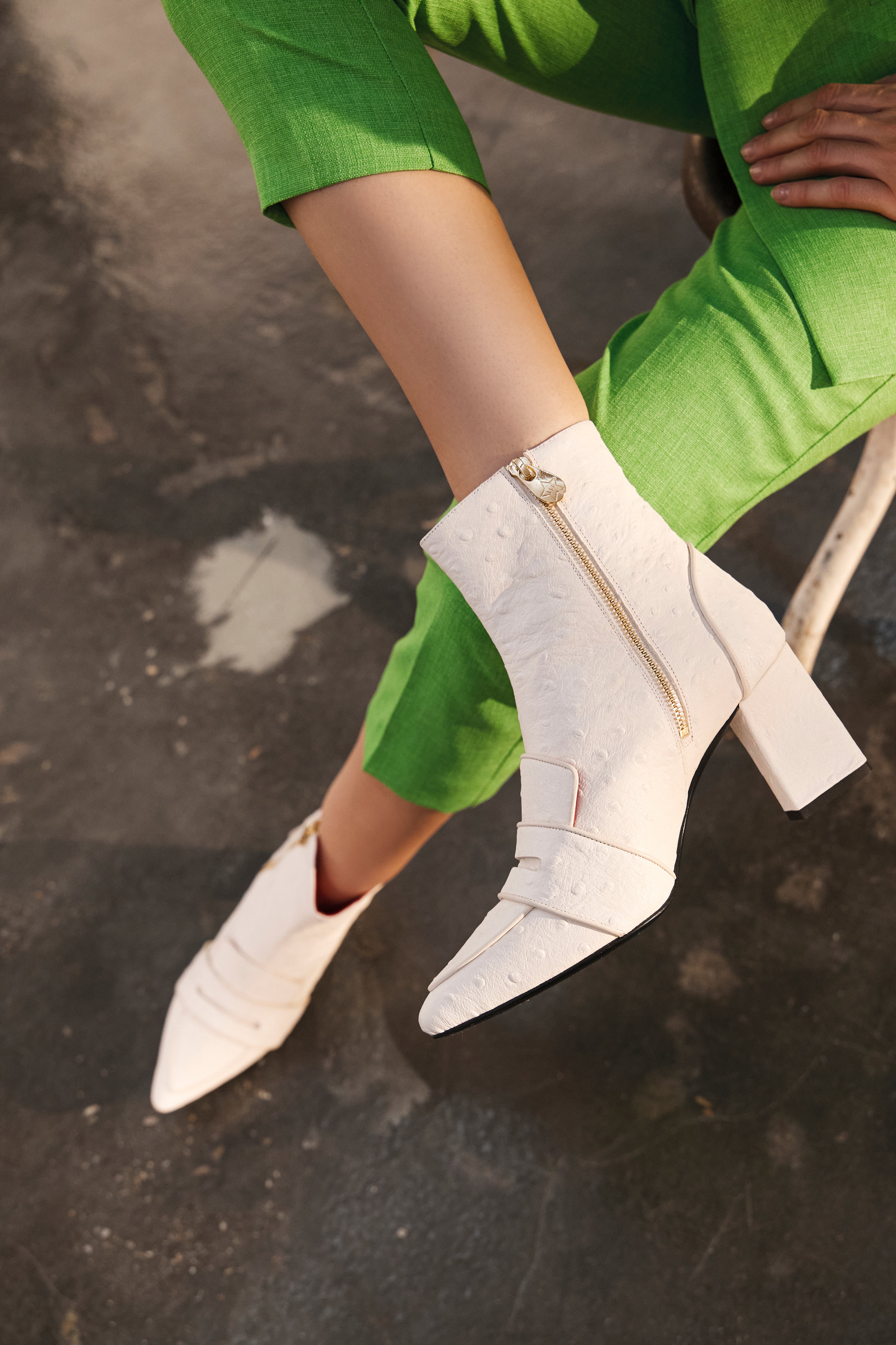 Luciana Cream Ostrich Print Loafer Boots