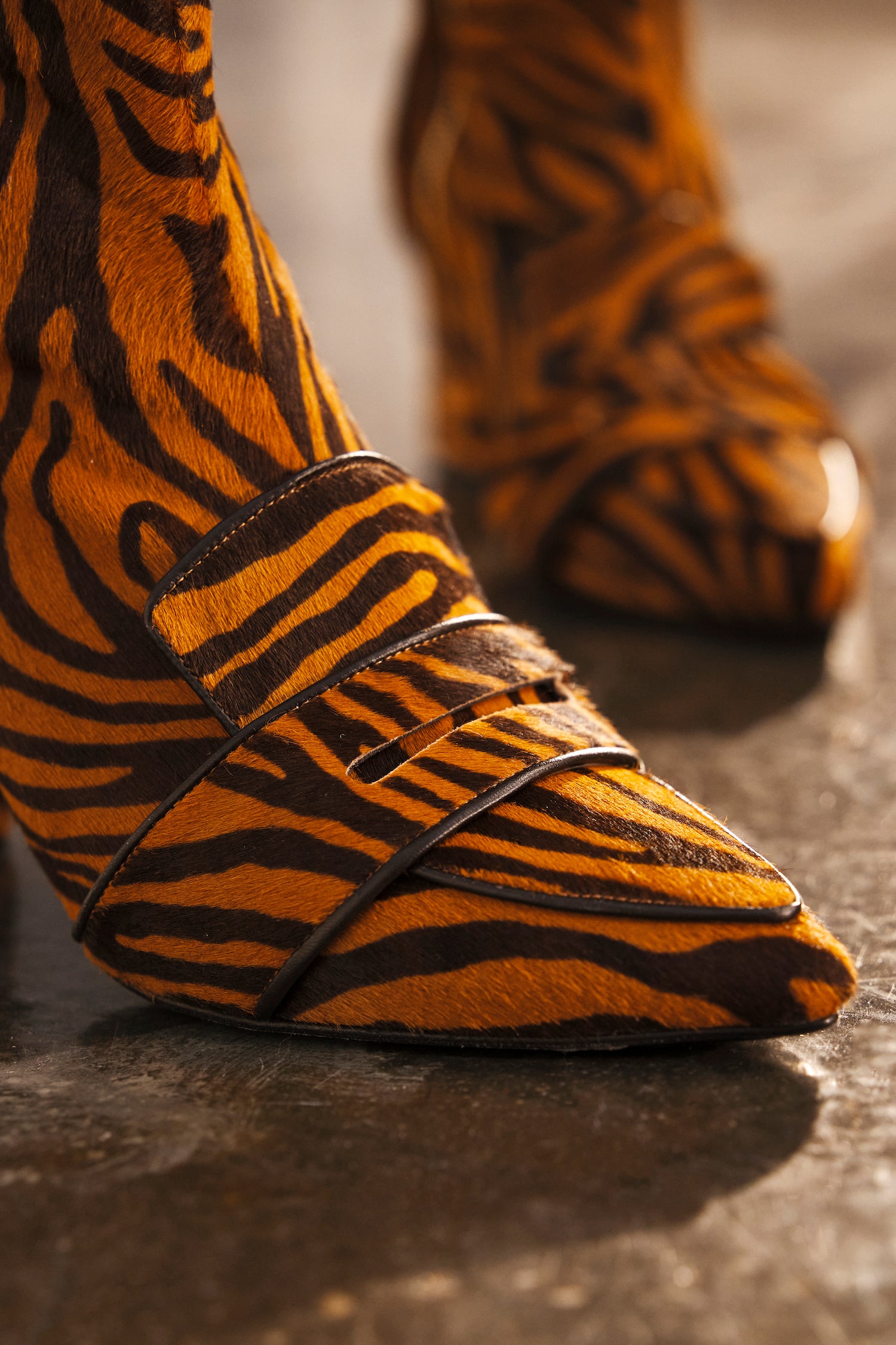 Luciana Brown & Dark Brown Zebra Print Loafer Boots