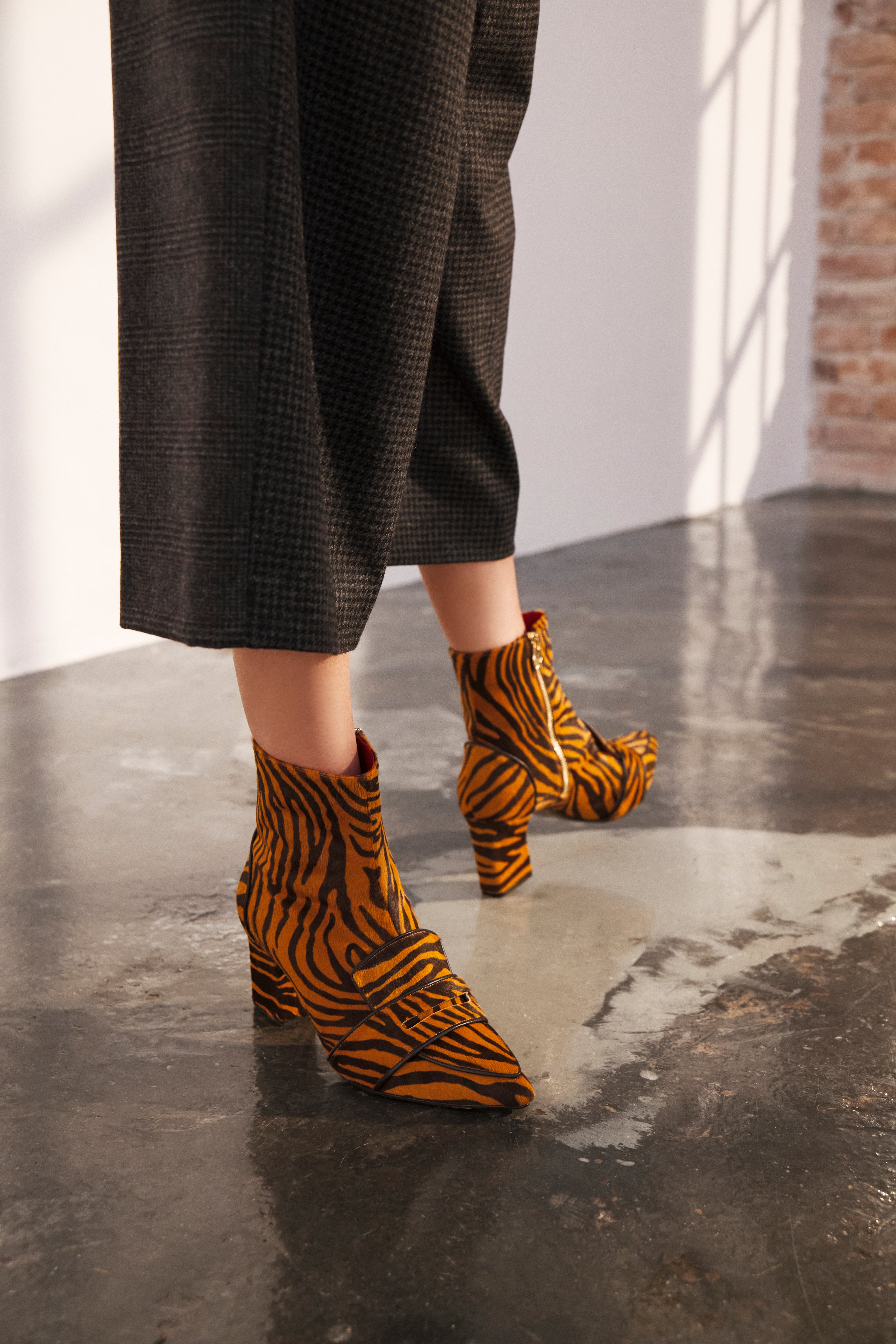 Luciana Brown & Dark Brown Zebra Print Loafer Boots