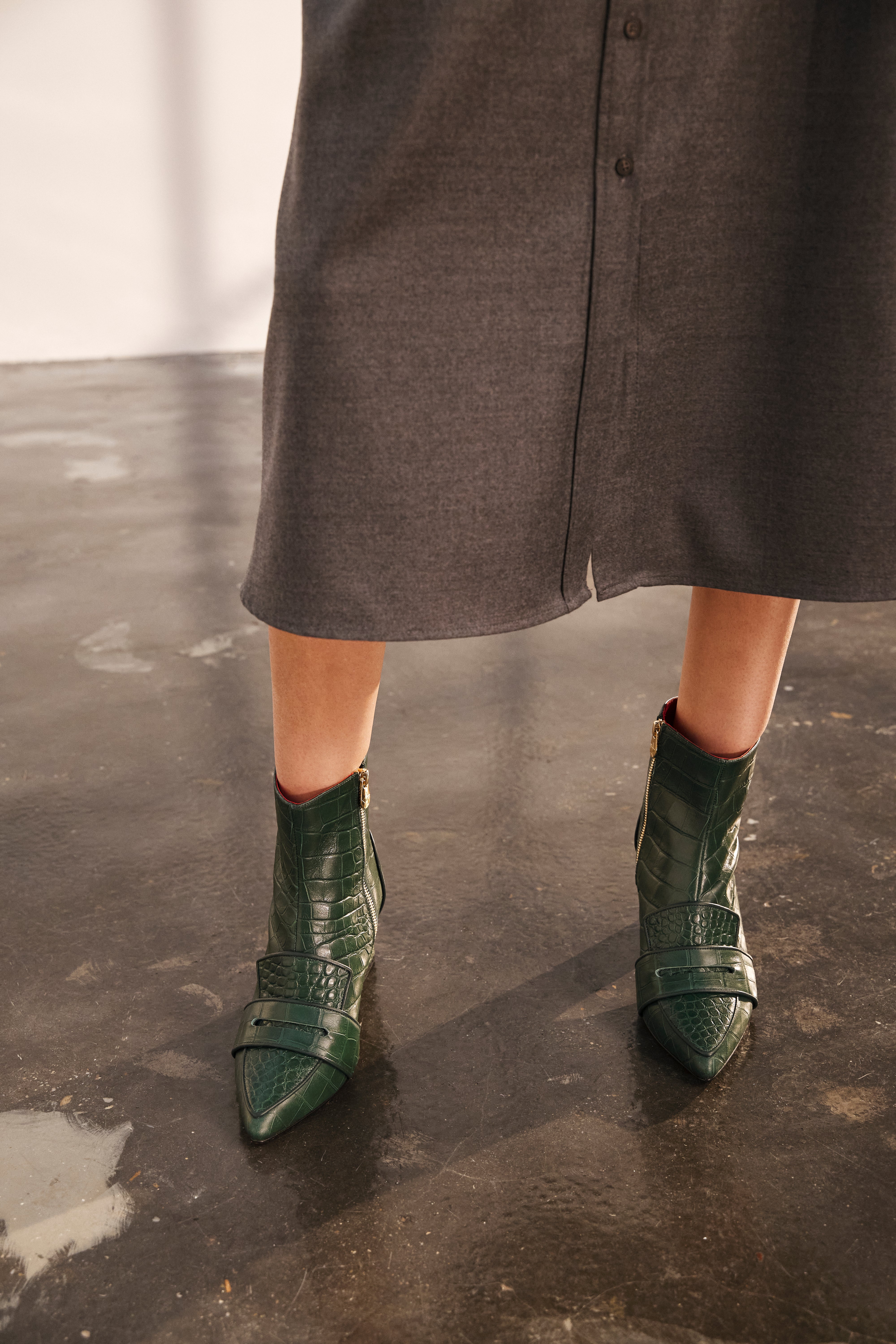 Luciana Green Crocodile Print Loafer Boots