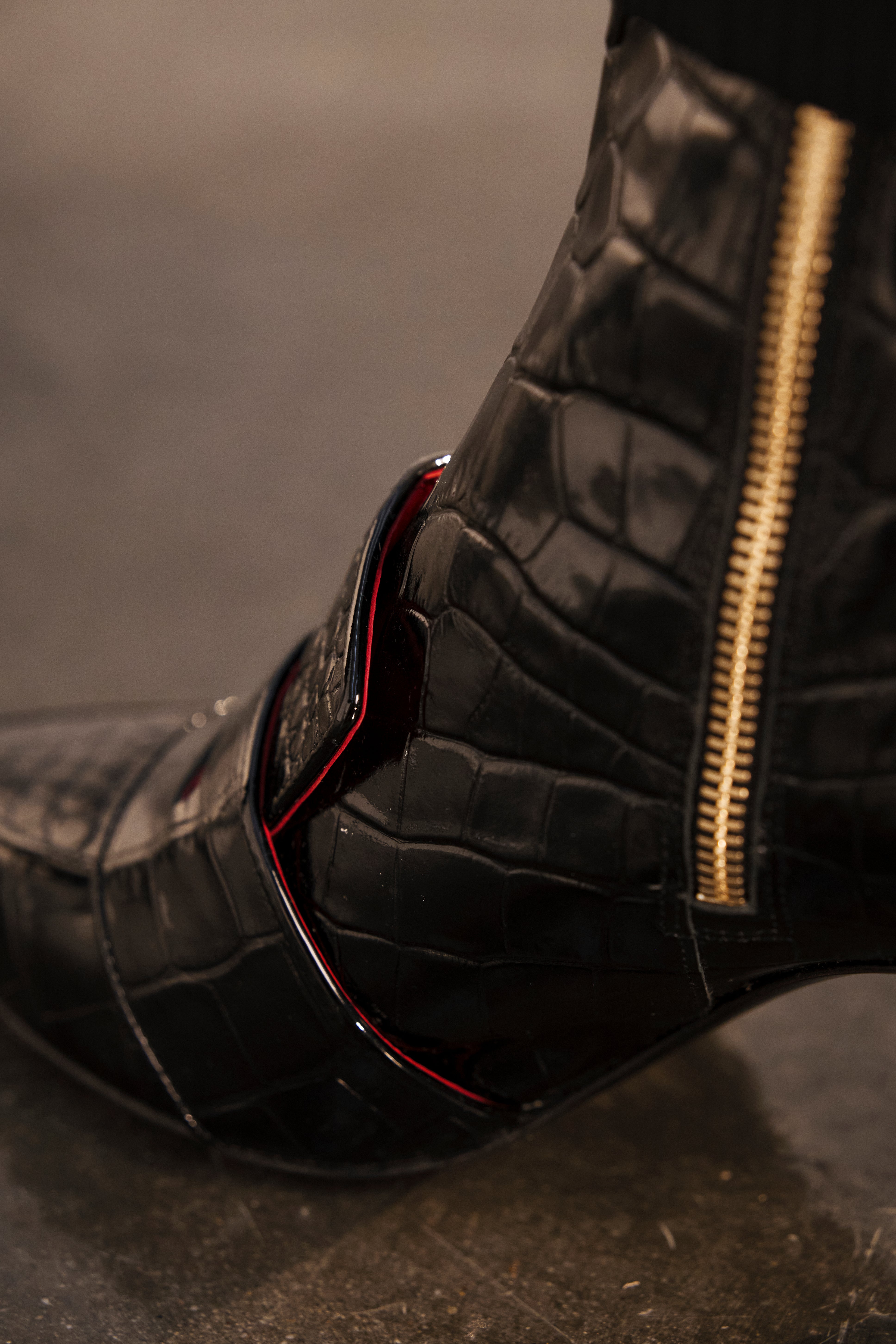 Luciana Black Shiny Crocodile Print Loafer Boots
