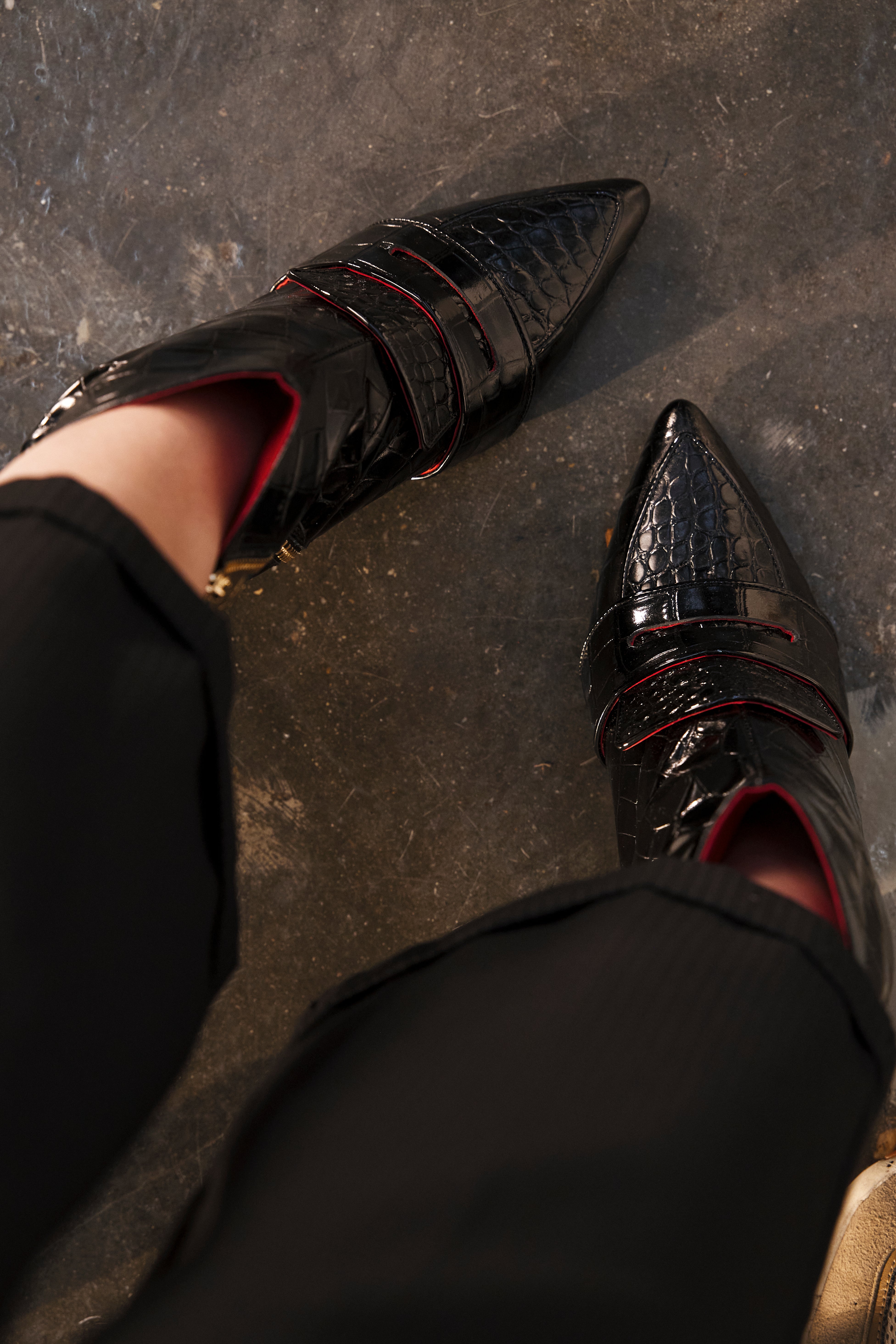 Luciana Black Shiny Crocodile Print Loafer Boots