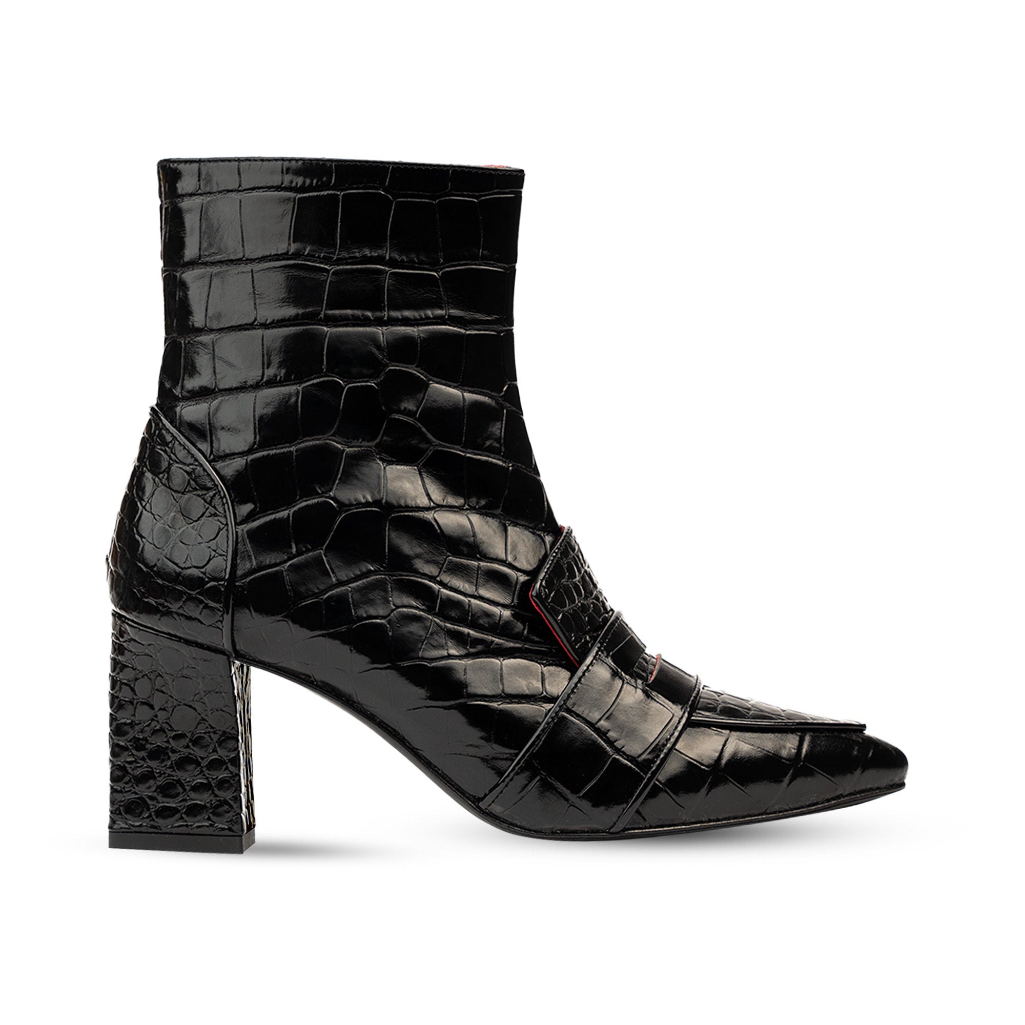 Luciana Black Shiny Crocodile Print Loafer Boots
