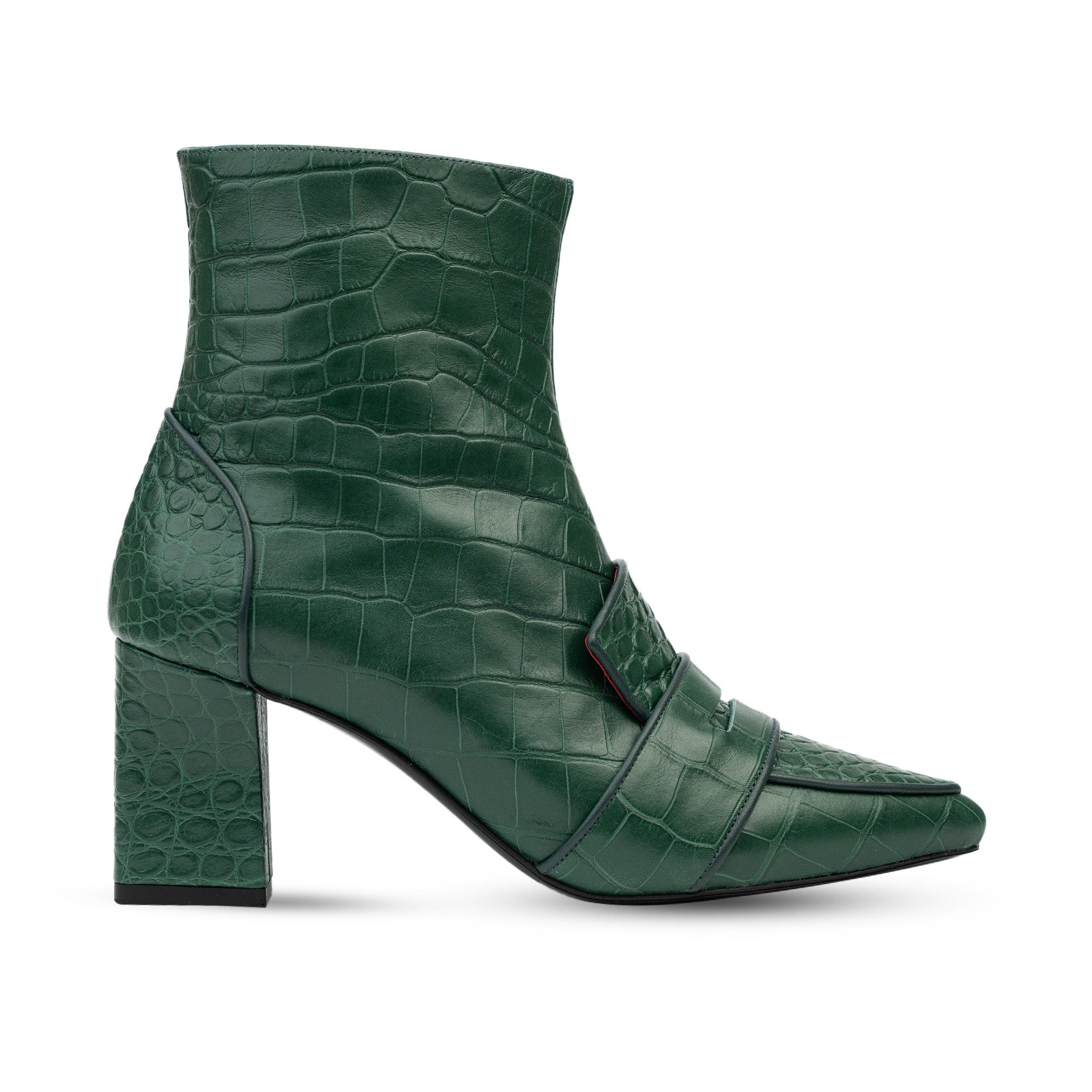 Luciana Green Crocodile Print Loafer Boots