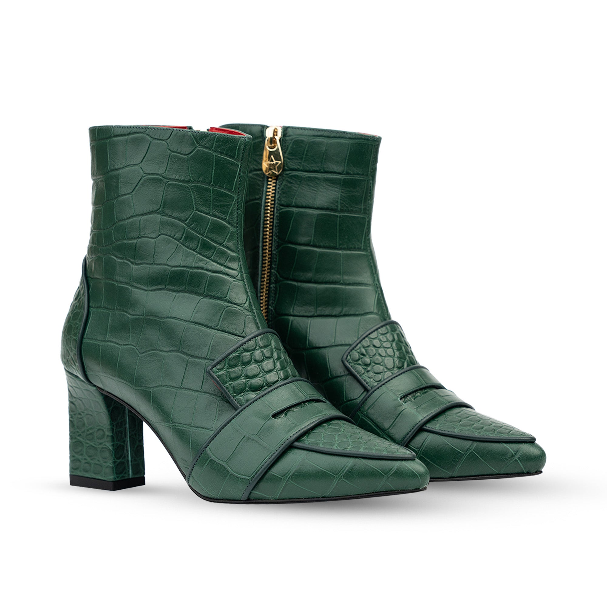 Luciana Green Crocodile Print Loafer Boots