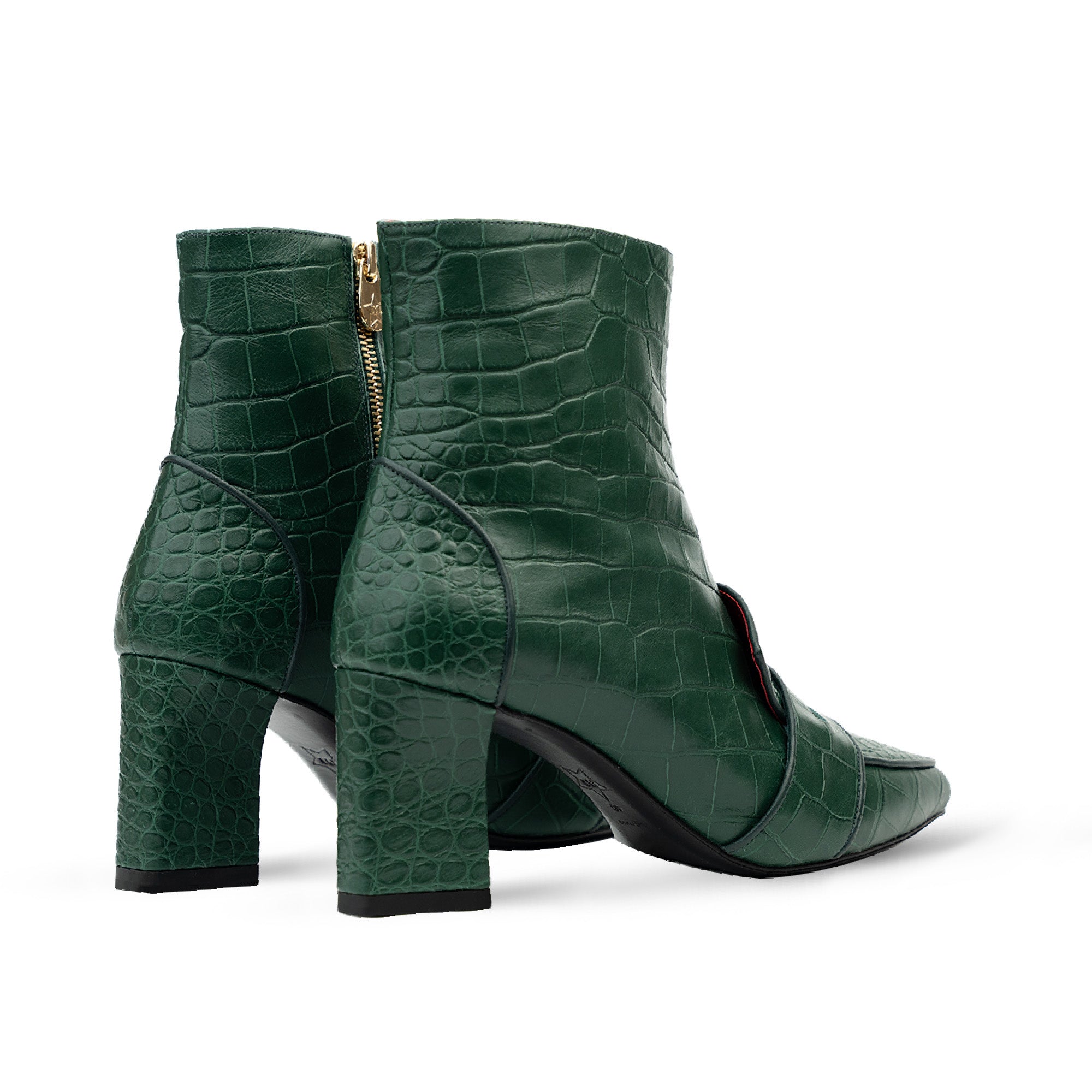 Luciana Green Crocodile Print Loafer Boots