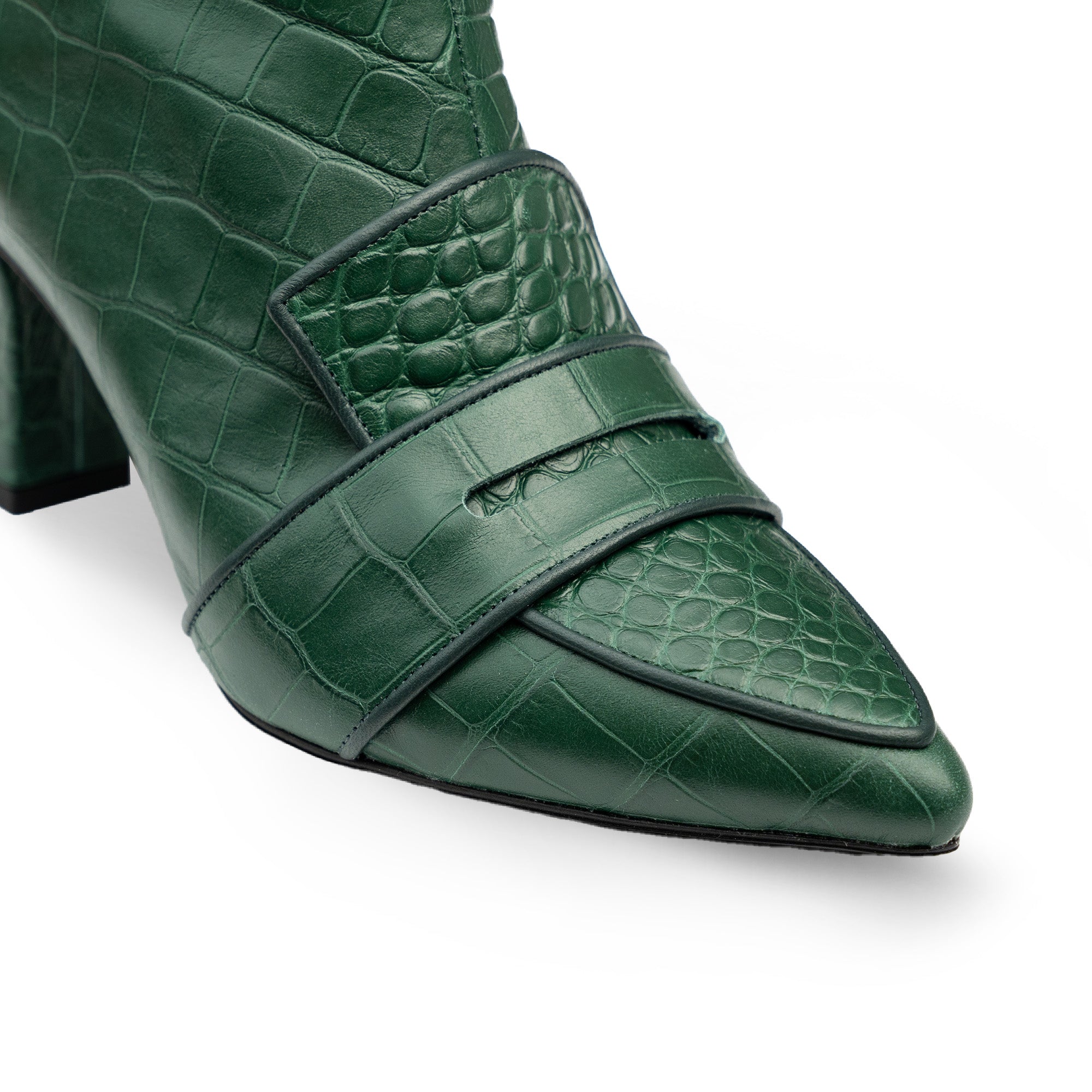 Luciana Green Crocodile Print Loafer Boots
