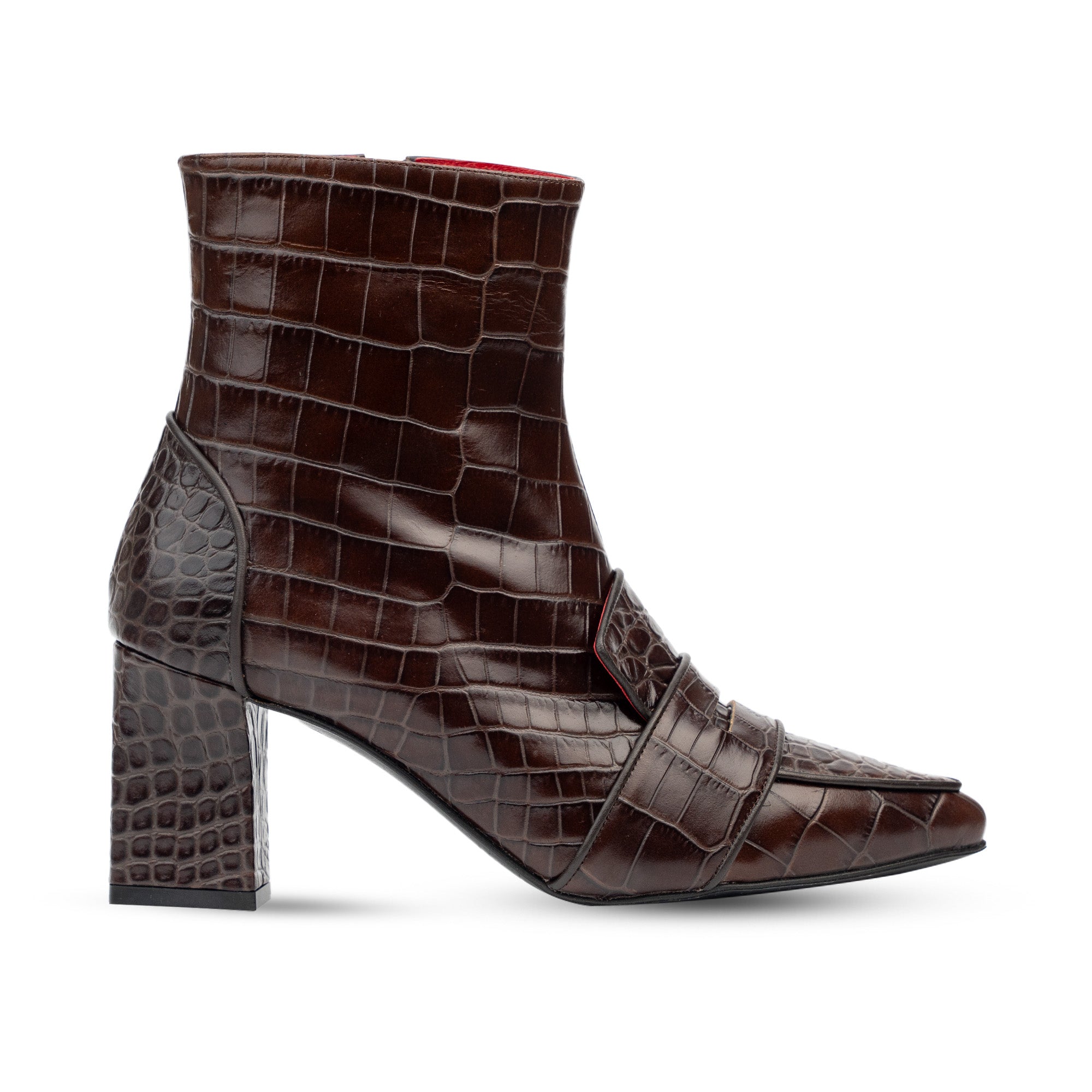 Luciana Brown Crocodile Print Loafer Boots
