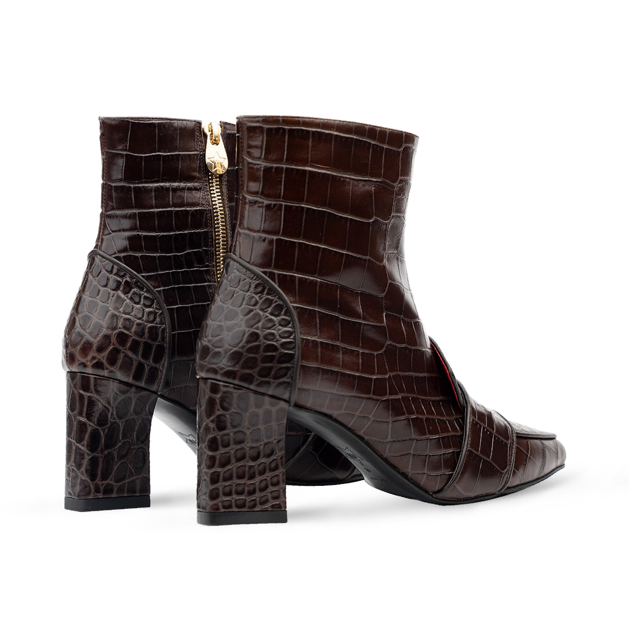 Luciana Brown Crocodile Print Loafer Boots