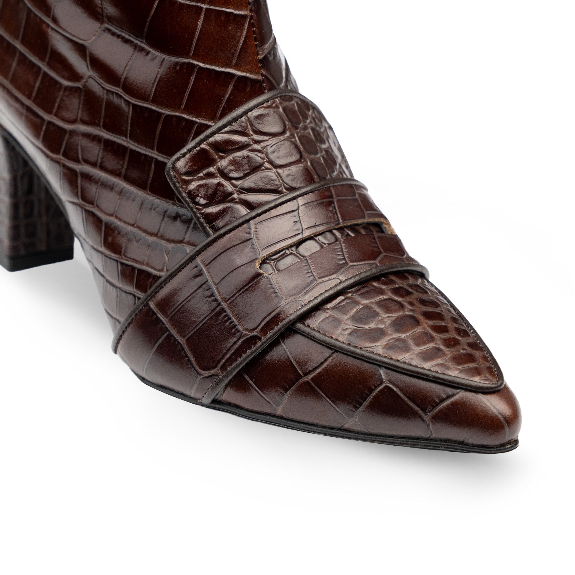 Luciana Brown Crocodile Print Loafer Boots