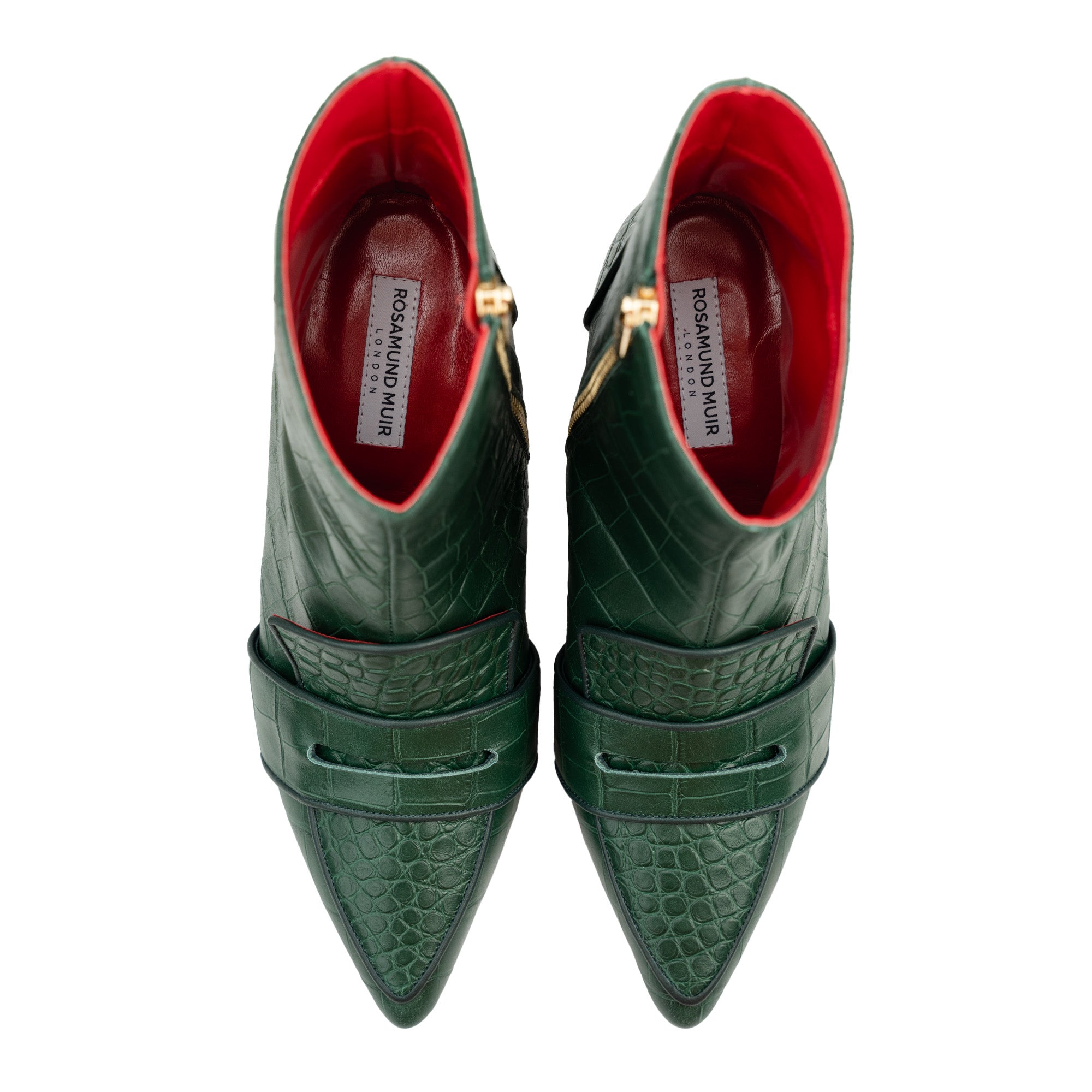 Luciana Green Crocodile Print Loafer Boots