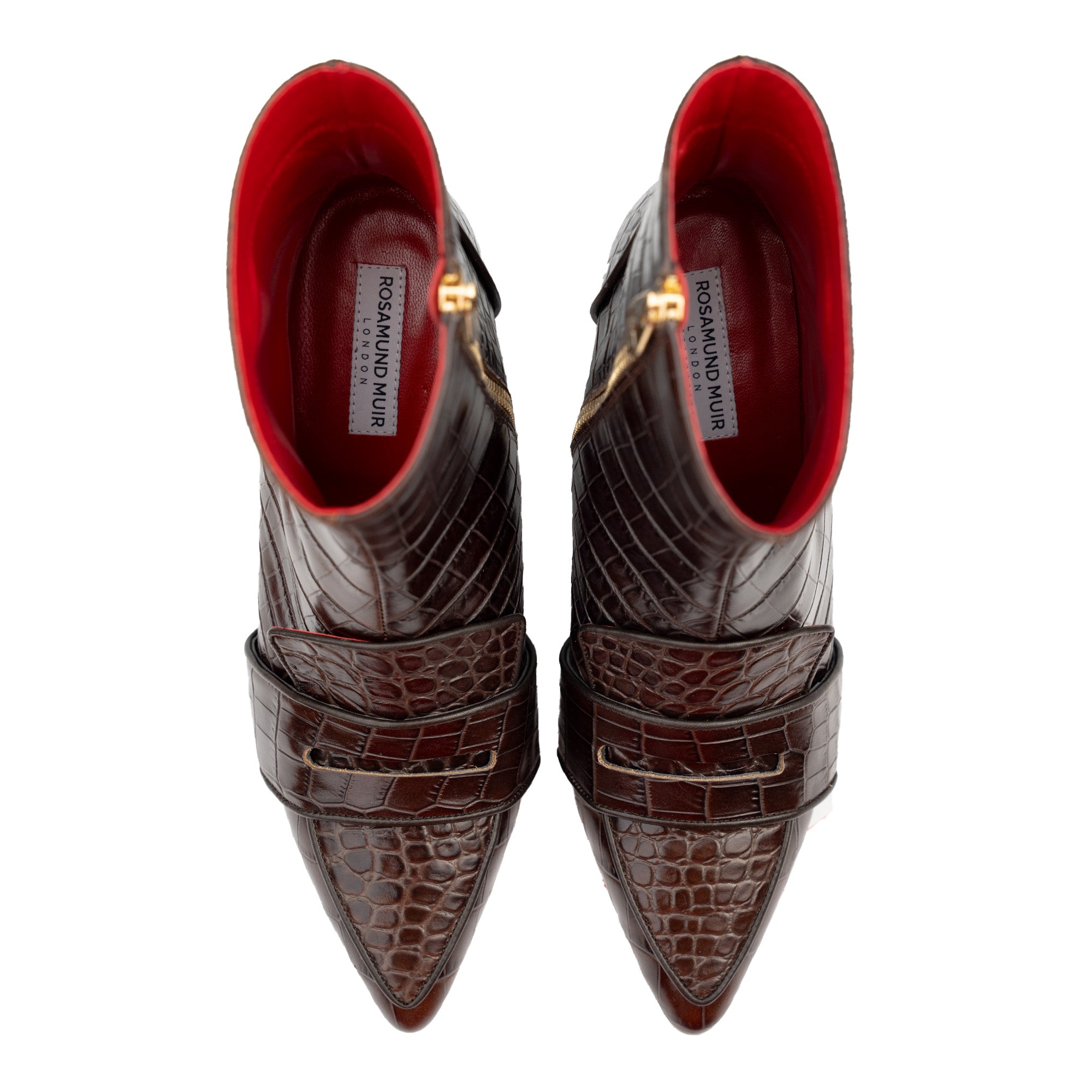 Luciana Brown Crocodile Print Loafer Boots