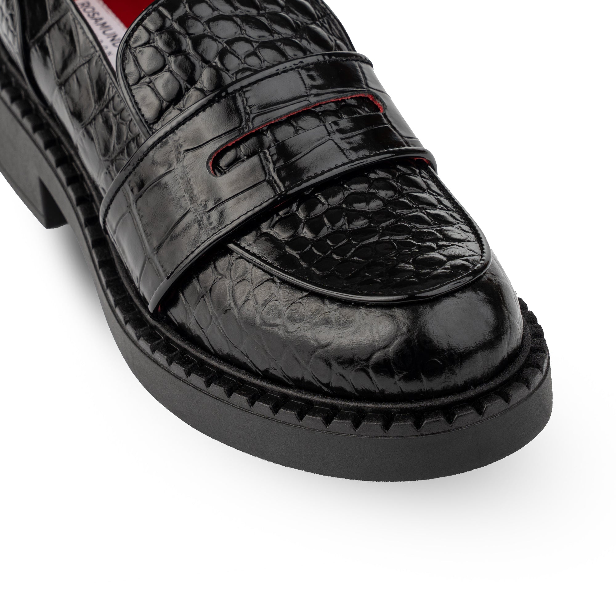 Stratford Black Shiny Crocodile Print Loafers