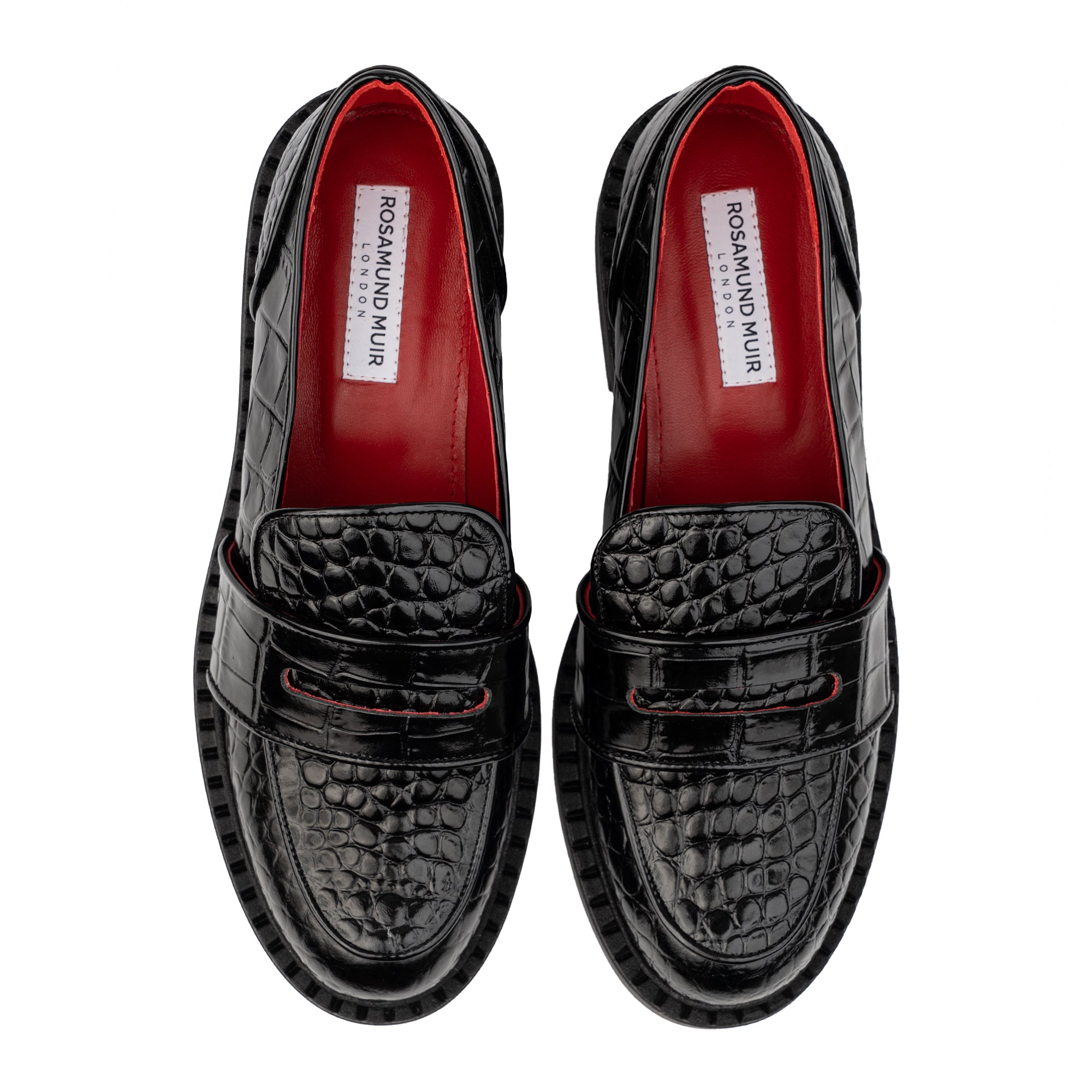 Stratford Black Shiny Crocodile Print Loafers