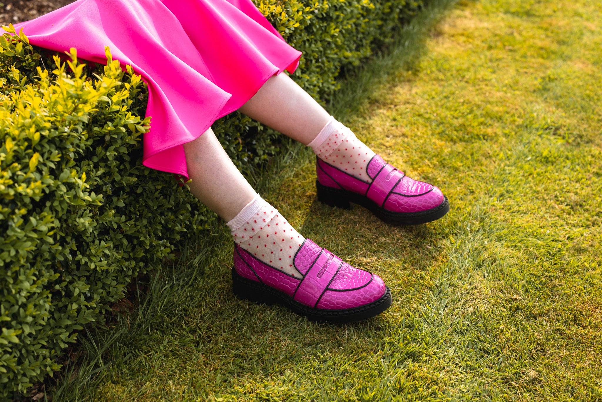 Stratford Pink Crocodile Print Loafers