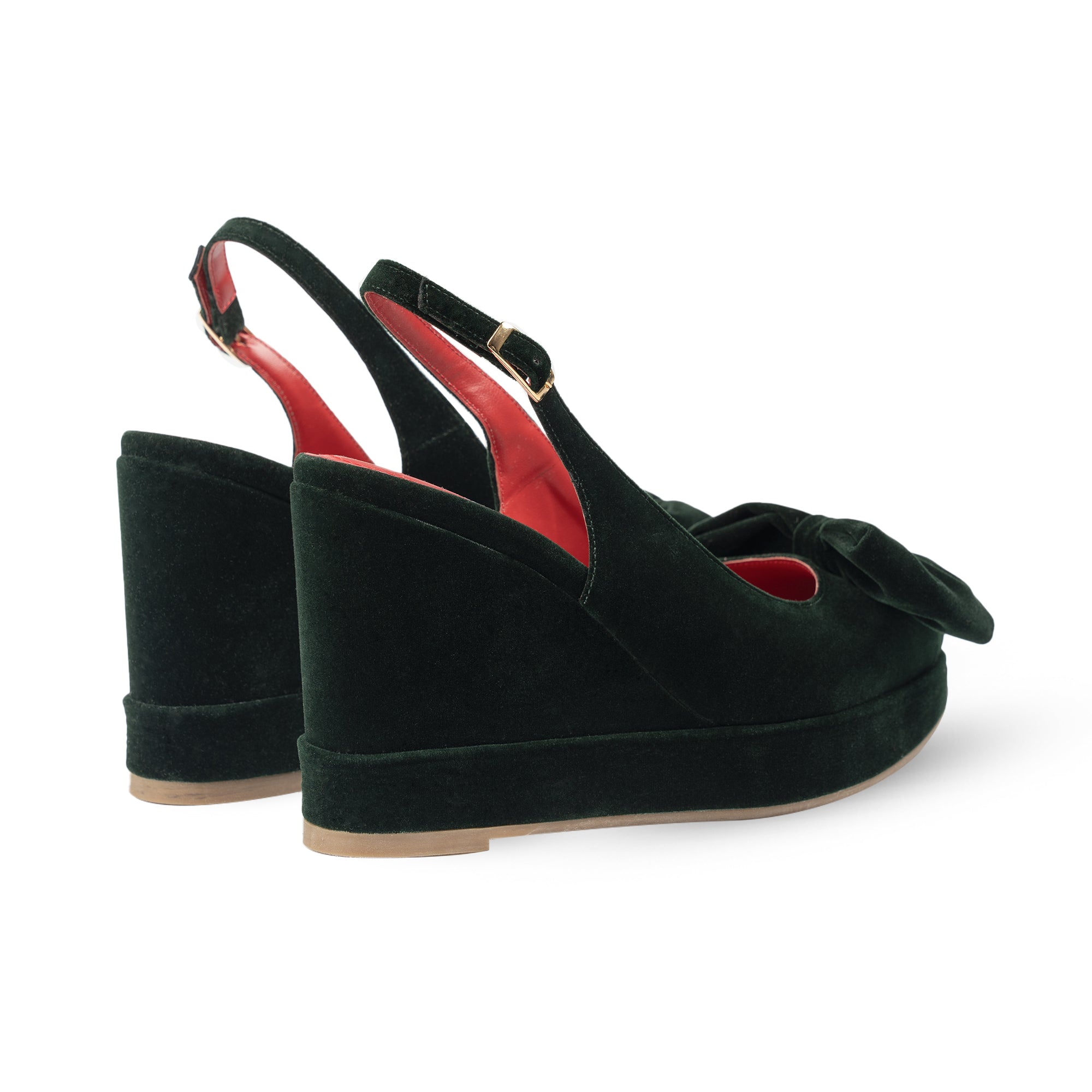 Toscana Dark Green Velvet Wedges