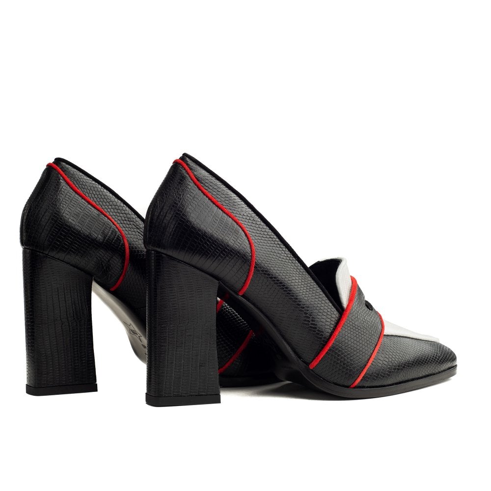 Annabel Black and White Lizard loafers