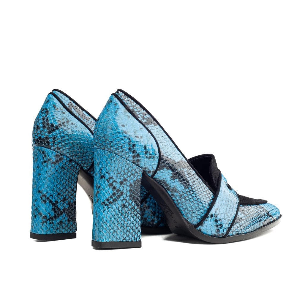 Annabel Blue and Black Snakeprint loafers
