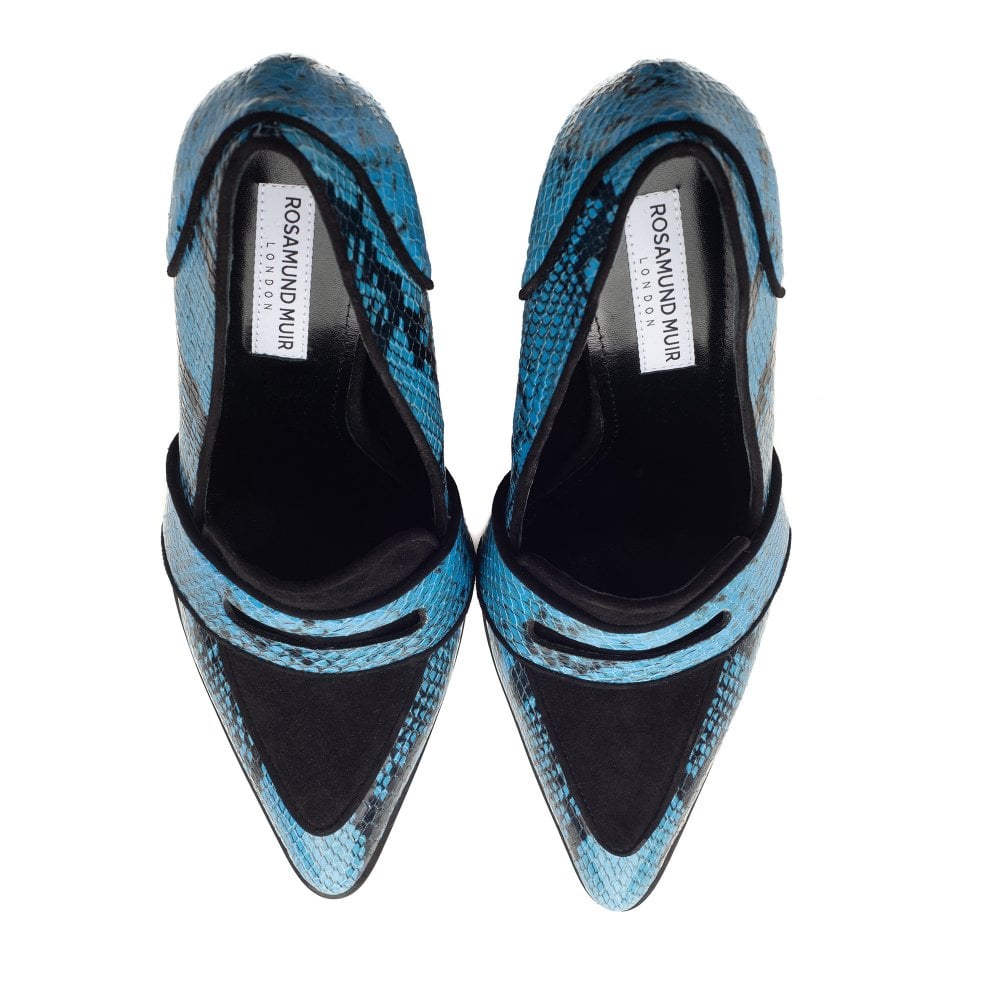 Annabel Blue and Black Snakeprint loafers