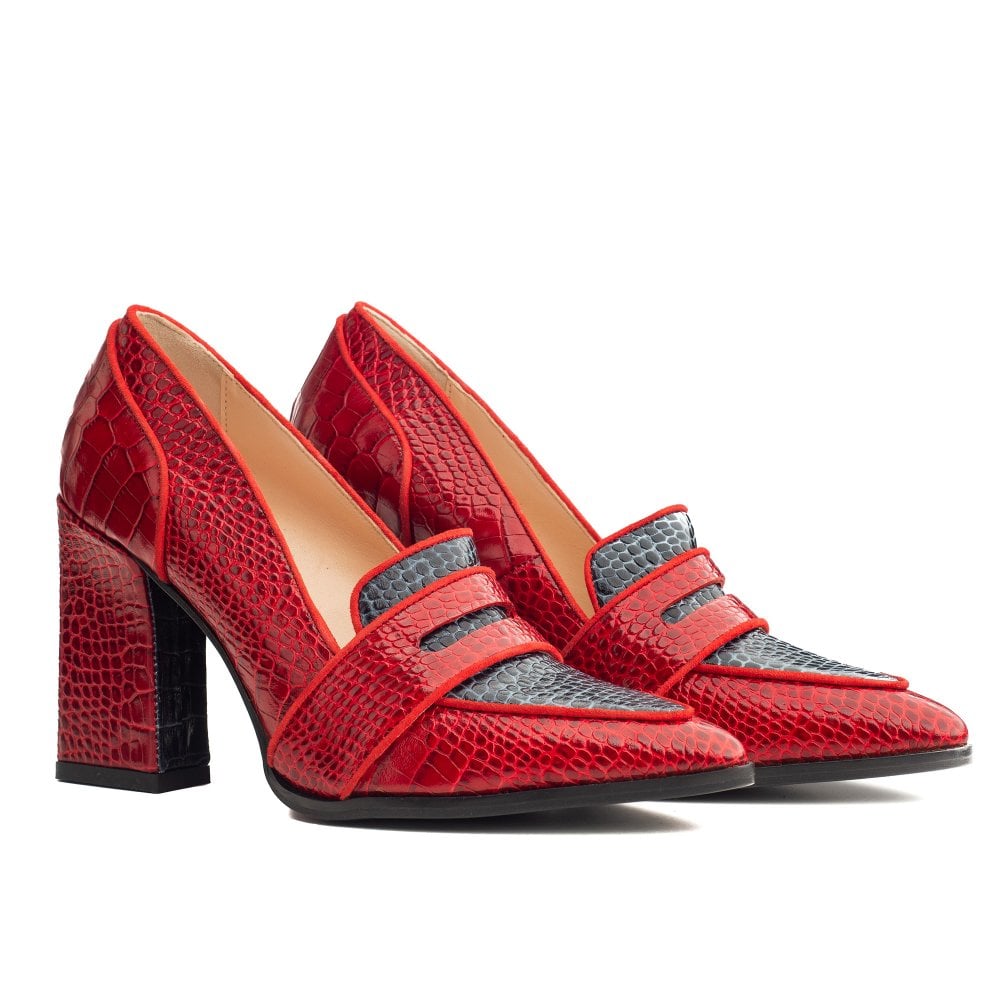 Annabel Red and Navy Blue Crocodile loafers