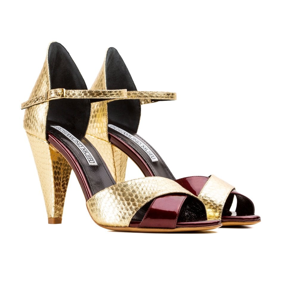 Aurora Gold Cobra and Burgundy sandals