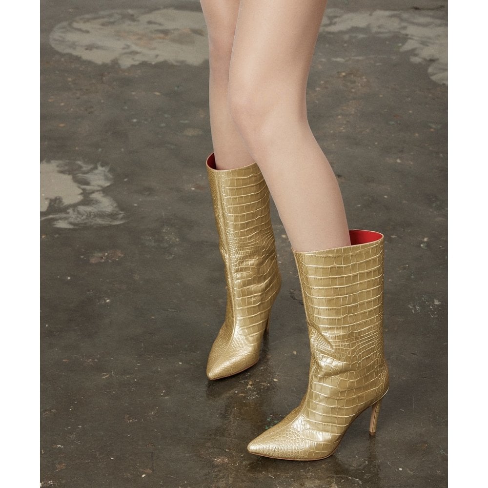 Freda Gold Crocodile boots