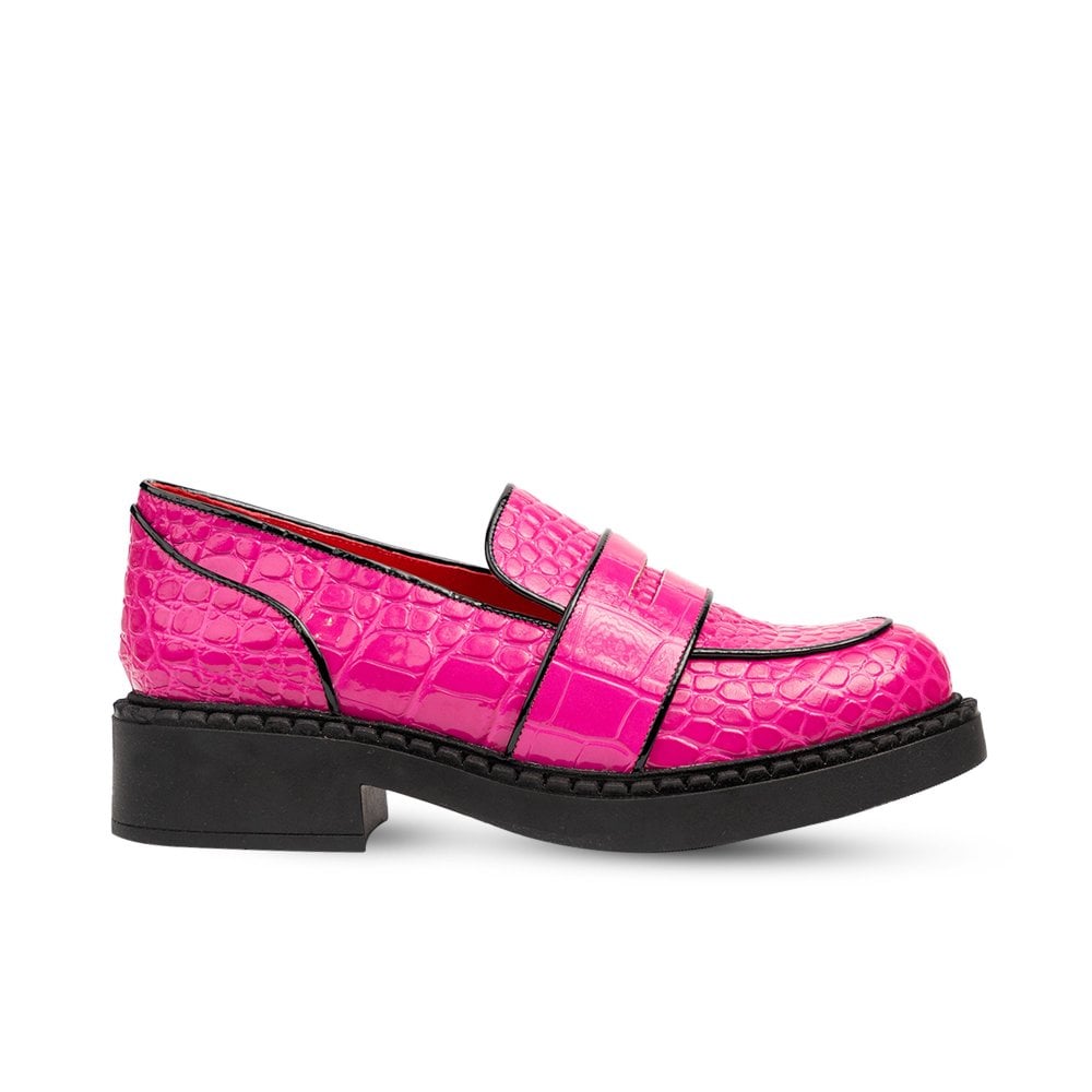 Stratford Pink Crocodile Print Loafers