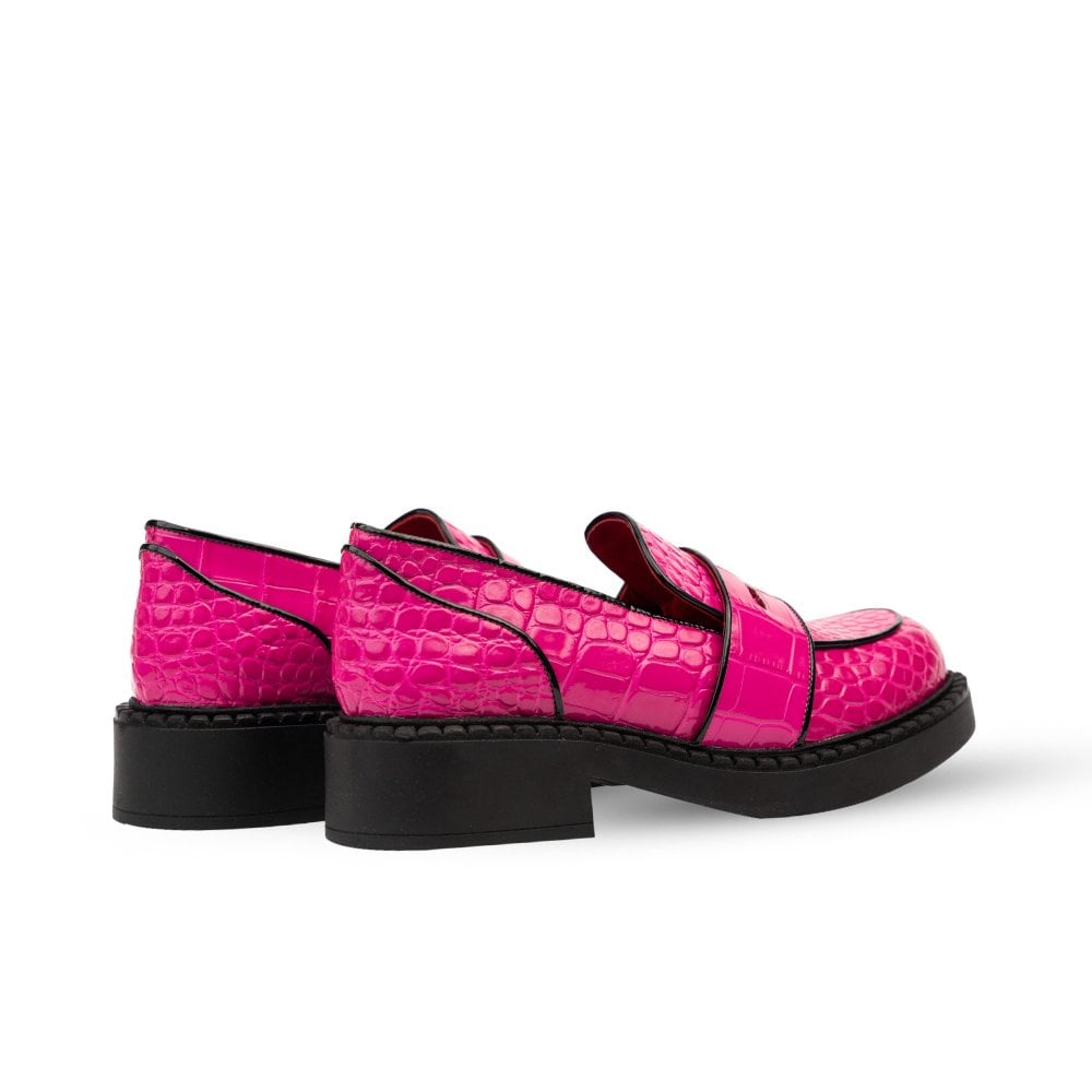Stratford Pink Crocodile Print Loafers