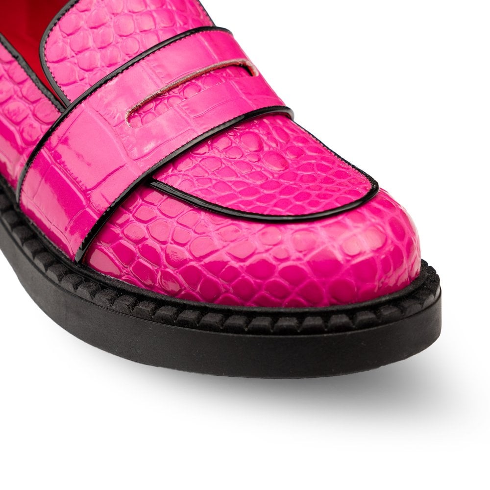 Stratford Pink Crocodile Print Loafers