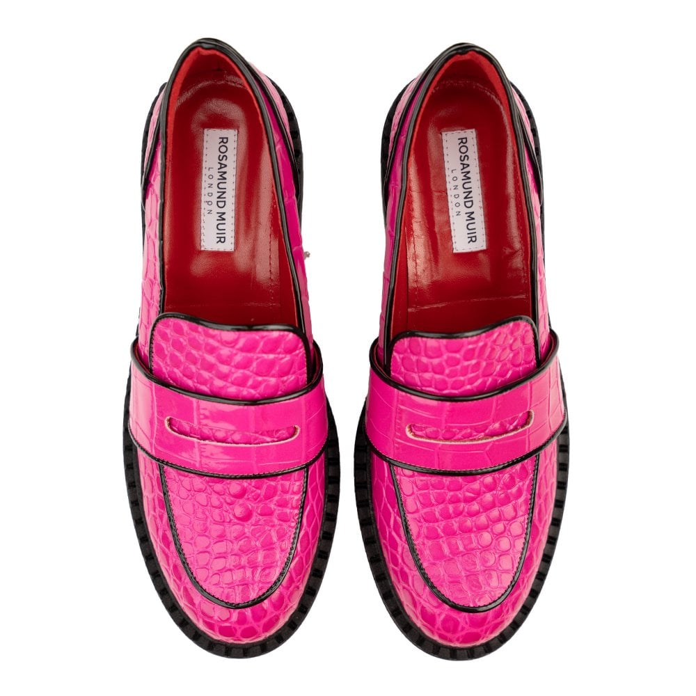 Stratford Pink Crocodile Print Loafers