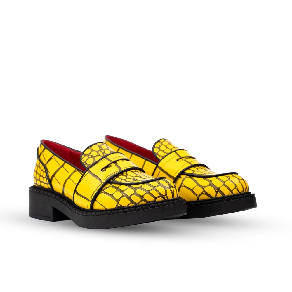 Stratford Yellow & Black Crocodile Print Loafers